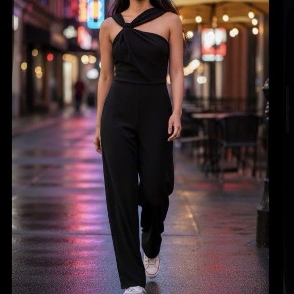 CLUB L LONDON 8 Jumpsuit Black Asymmetrical Seams Sleeveless